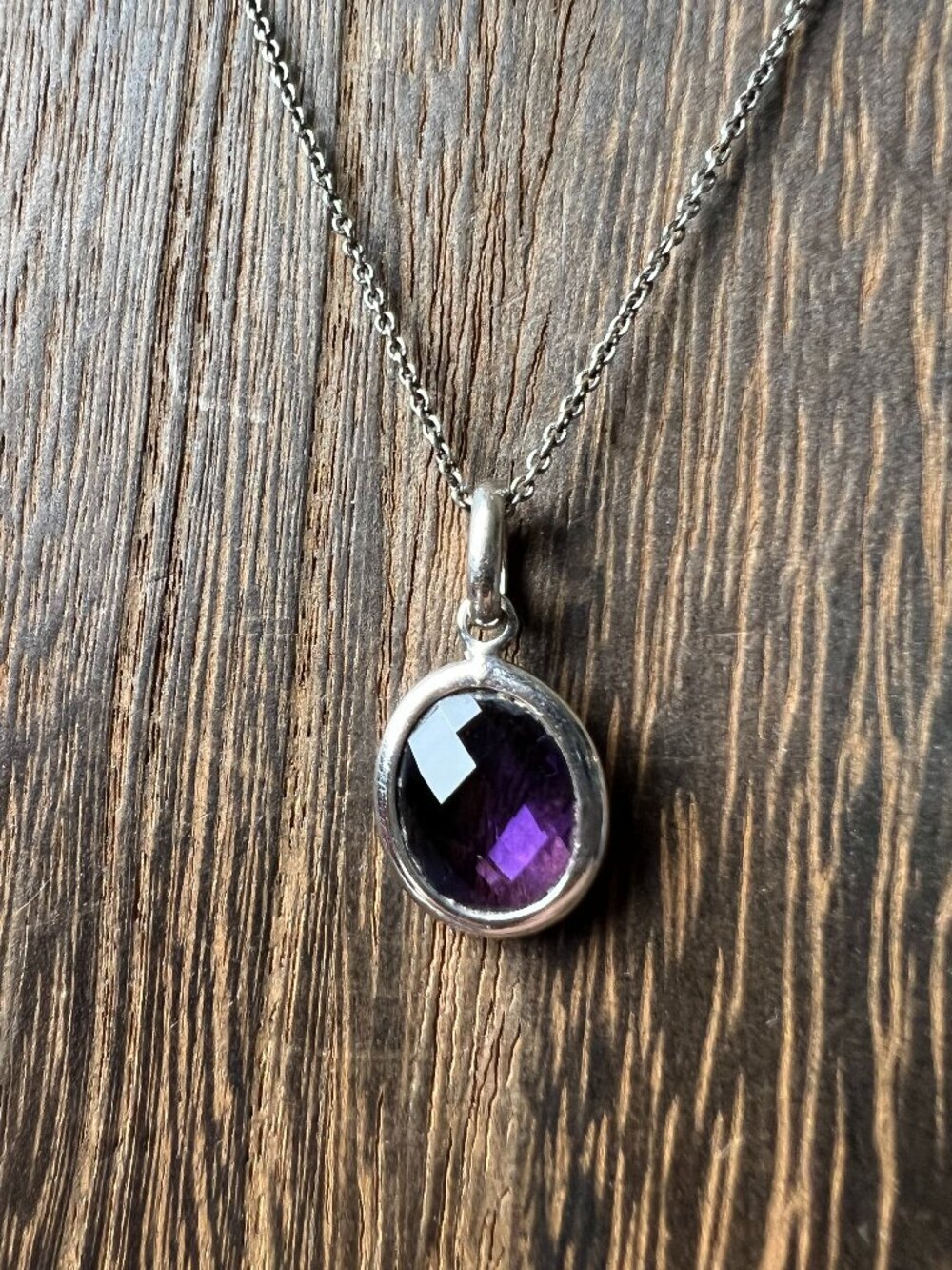 Genuine Amethyst and Sterling Silver 925 Pendant Necklace